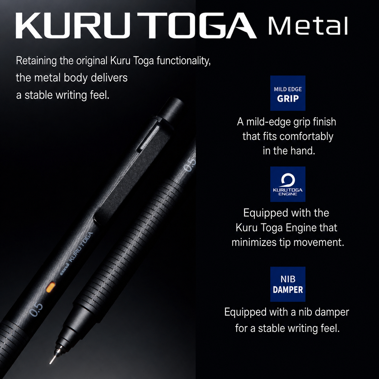 KURUTOGA Metal Mechanical Pencil - Phantom Grey - Made in Japan